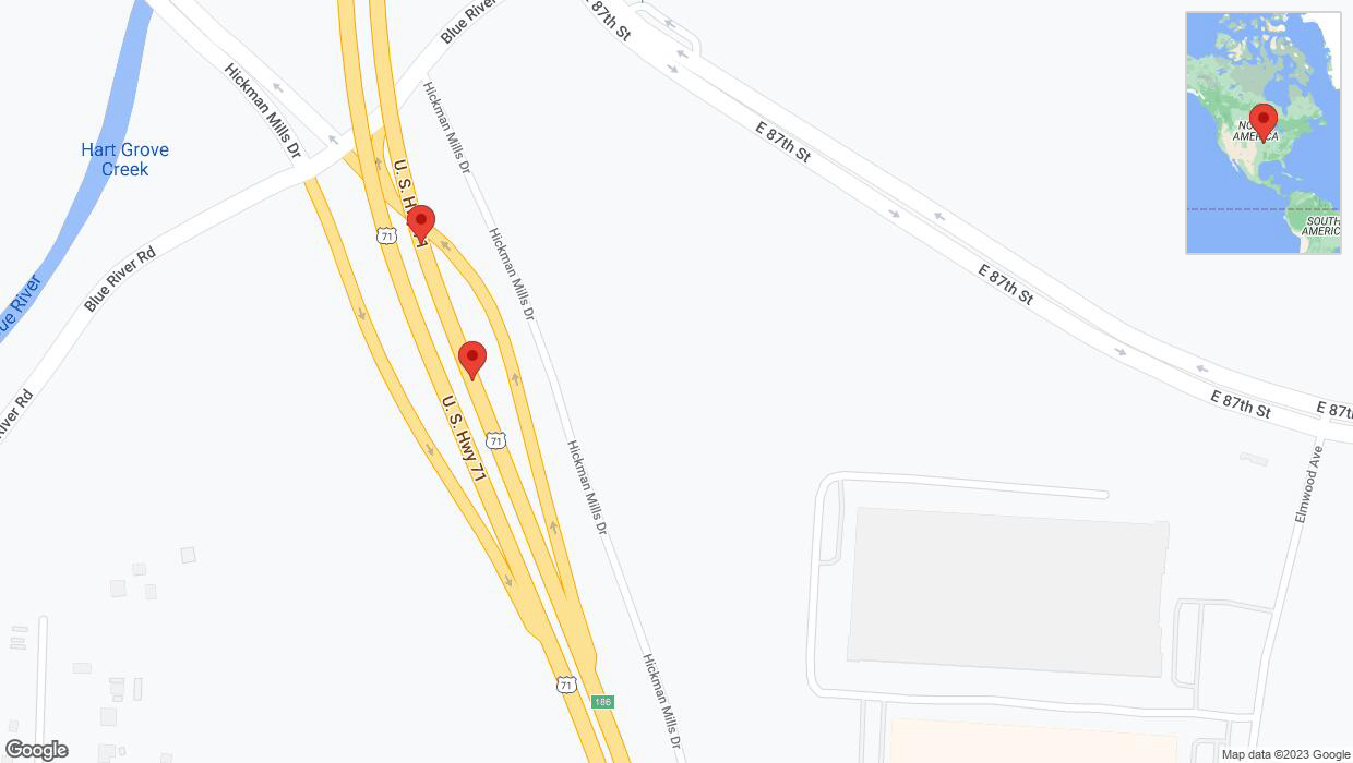 A detailed map that shows the affected road due to 'Broken down vehicle on northbound I-40/US-71 in Kansas City' on October 11th at 12:51 p.m.