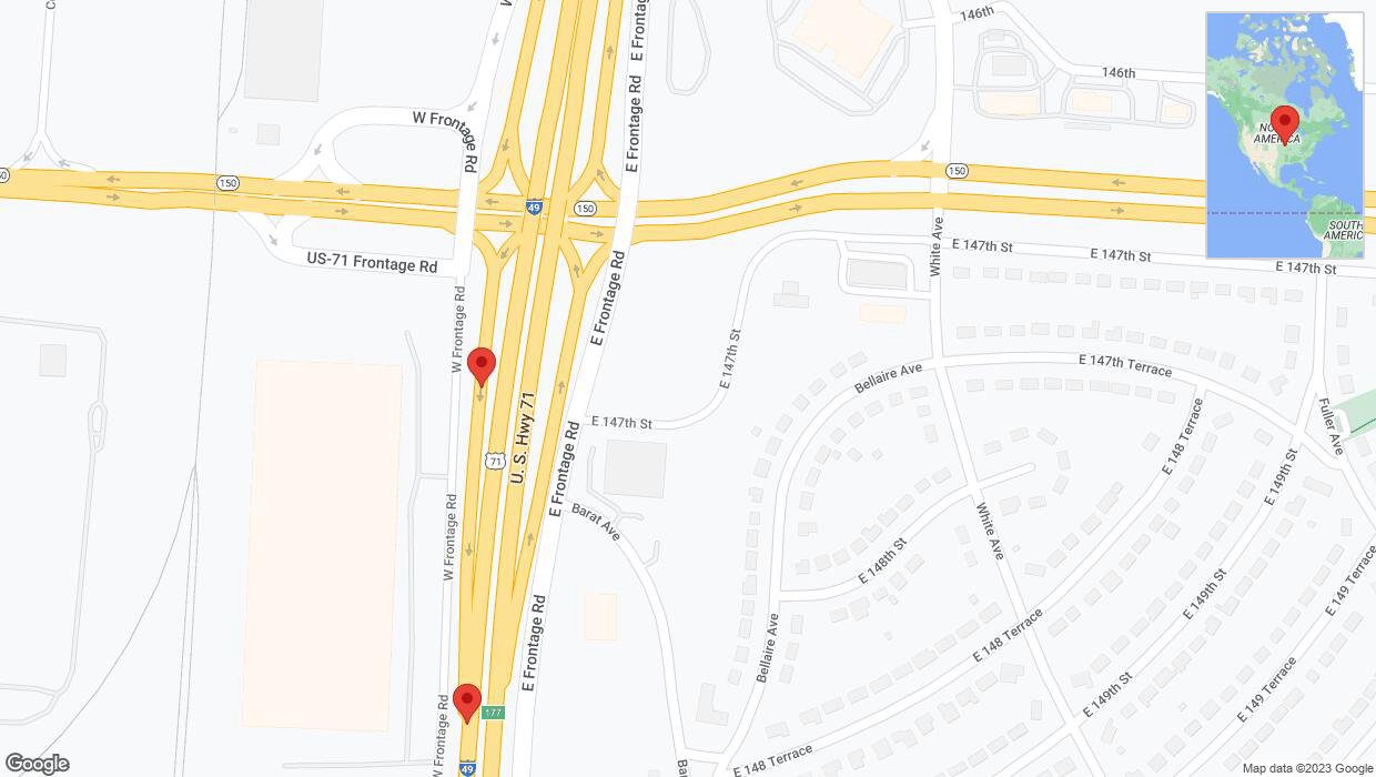 A detailed map that shows the affected road due to 'Warning: Crash on the U. S. Highway 71 in Kansas City' on October 11th at 2:21 p.m.