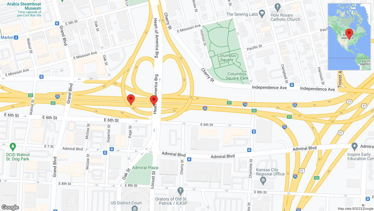 A detailed map that shows the affected road due to 'Warning in Kansas City: Crash reported on eastbound I-70/I-35' on October 11th at 2:33 p.m.