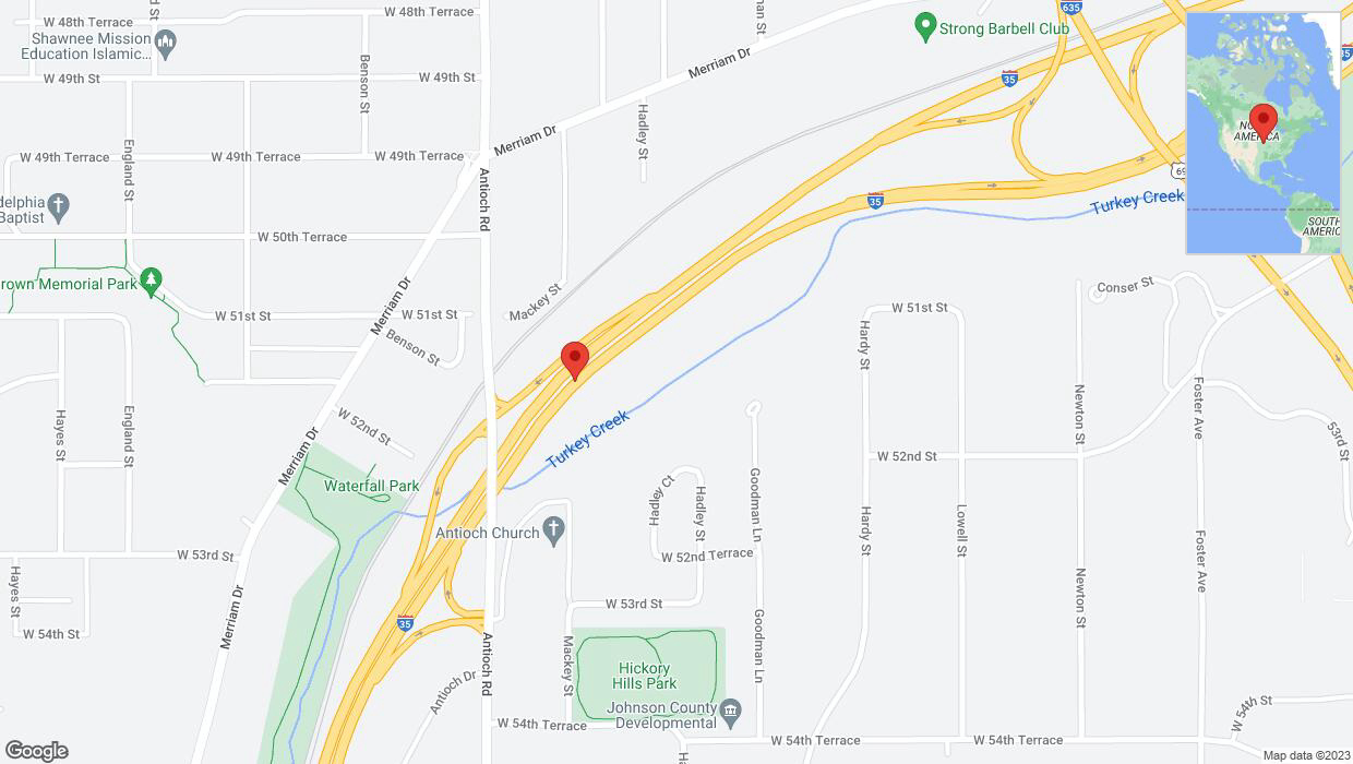 A detailed map that shows the affected road due to 'Warning in Overland Park: Crash reported on northbound I-35' on October 11th at 3:27 p.m.