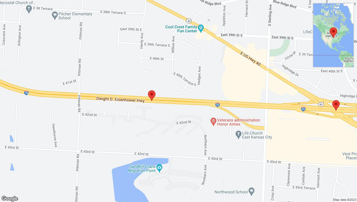 A detailed map that shows the affected road due to 'Warning: Crash on eastbound I-70 in Kansas City' on October 11th at 4:57 p.m.