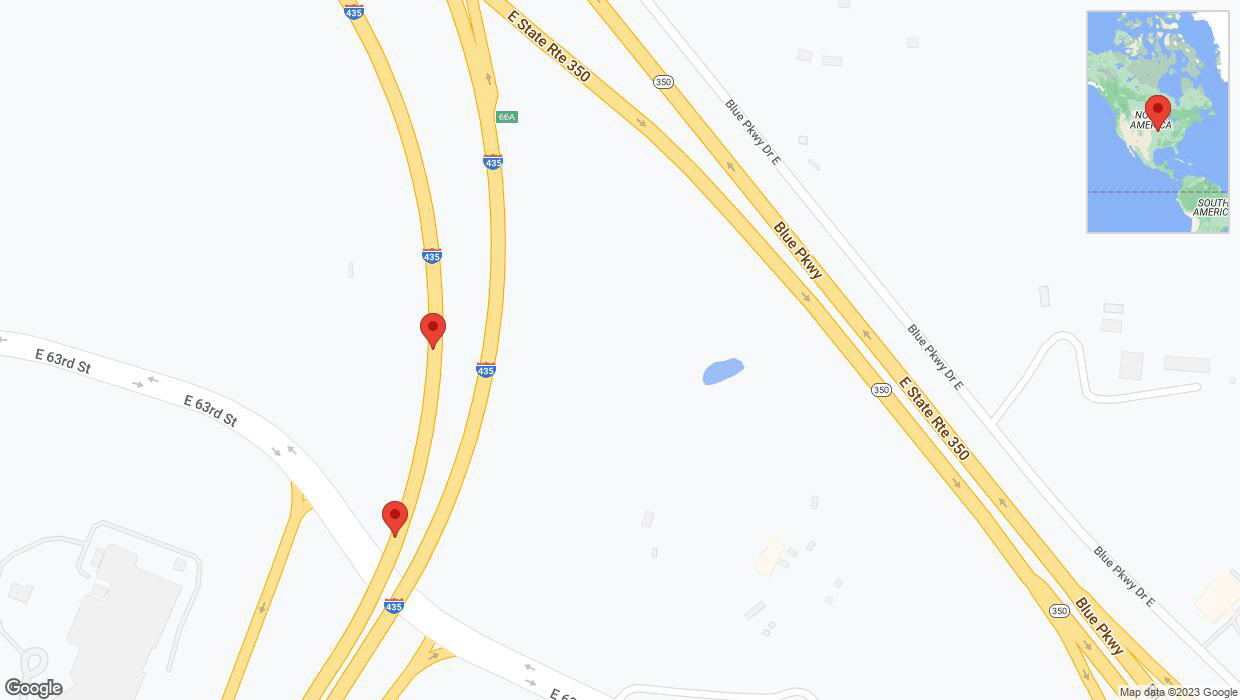 A detailed map that shows the affected road due to 'Broken down vehicle on southbound I-435 in Kansas City' on October 11th at 6:45 p.m.