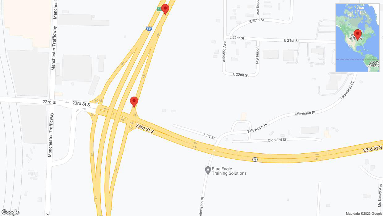 A detailed map that shows the affected road due to 'Broken down vehicle on East 23 Street in Kansas City' on October 11th at 5:21 p.m.