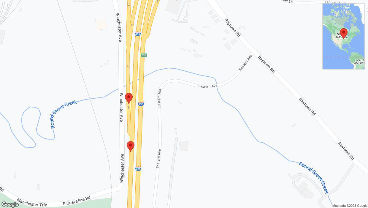A detailed map that shows the affected road due to 'Broken down vehicle on Eastern Avenue in Kansas City' on October 11th at 5:39 p.m.