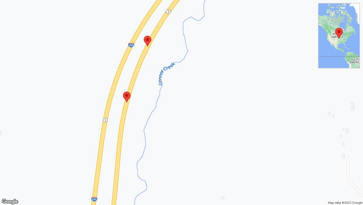 A detailed map that shows the affected road due to 'Broken down vehicle on northbound I-435 in Kansas City' on October 11th at 7:09 p.m.