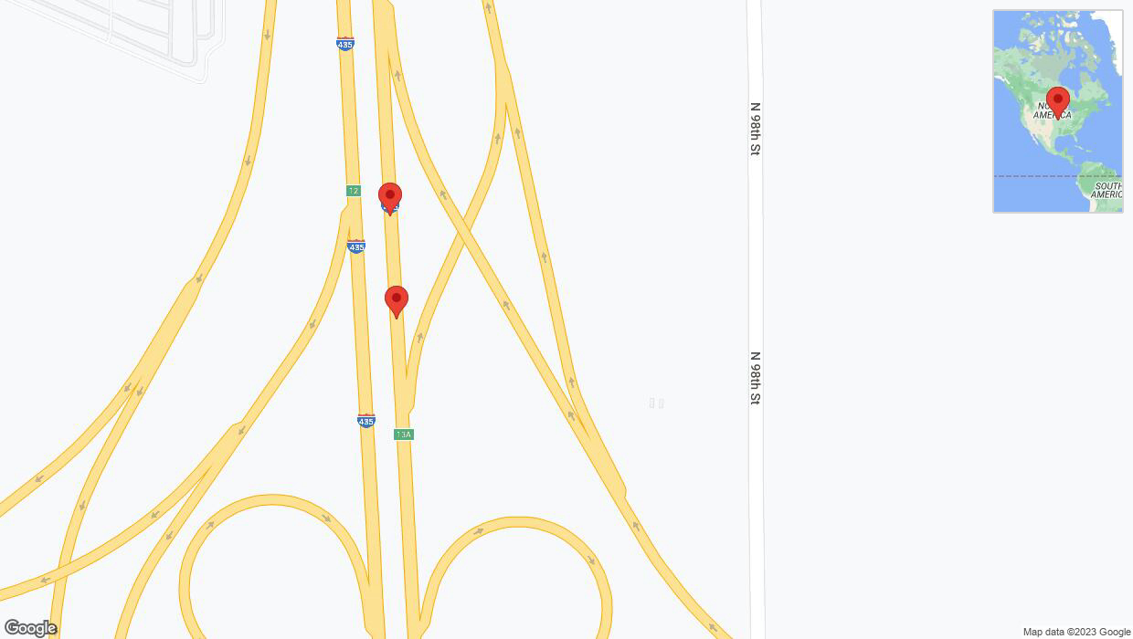 A detailed map that shows the affected road due to 'Broken down vehicle on northbound I-435 in Kansas City' on October 11th at 8:21 p.m.