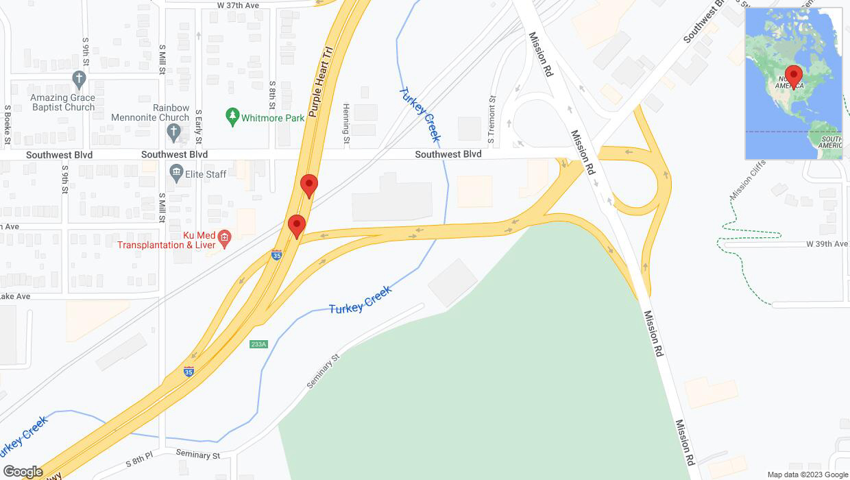 A detailed map that shows the affected road due to 'Broken down vehicle on northbound I-35 in Kansas City' on October 11th at 8:03 p.m.