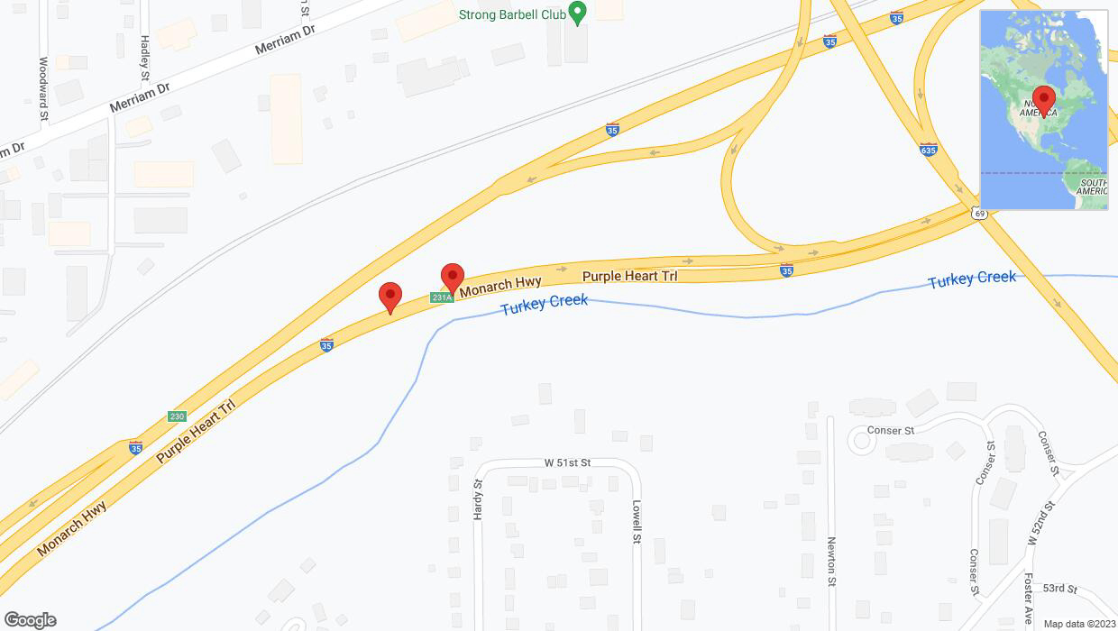 A detailed map that shows the affected road due to 'Broken down vehicle on northbound I-35 in Mission' on October 11th at 10:27 p.m.