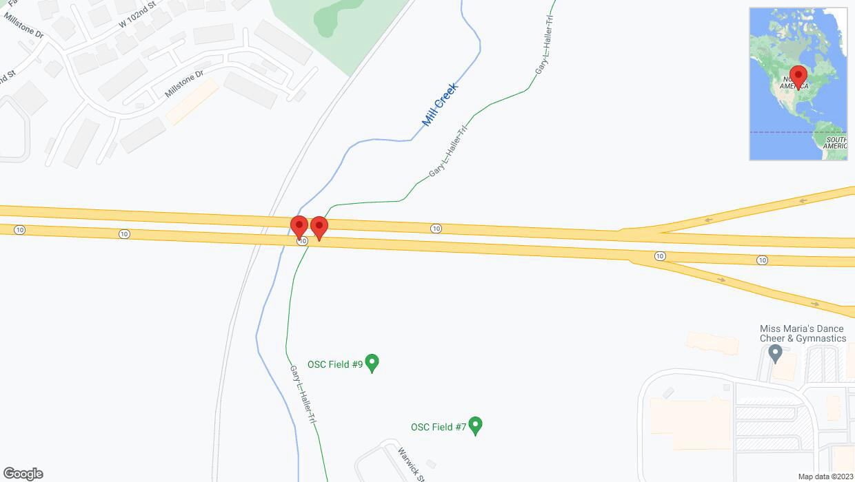 A detailed map that shows the affected road due to 'Broken down vehicle on eastbound K-10 in Olathe' on October 12th at 8:45 a.m.