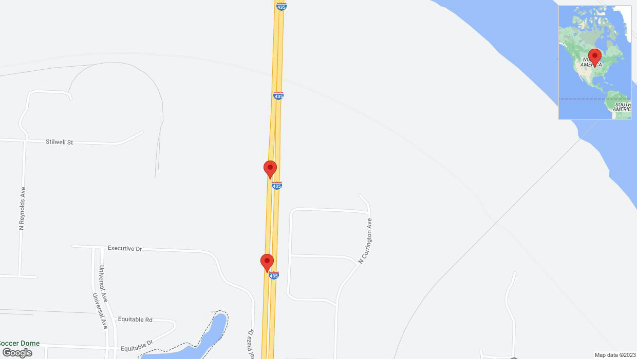 A detailed map that shows the affected road due to 'Broken down vehicle on southbound I-435 in Kansas City' on October 12th at 12:03 p.m.