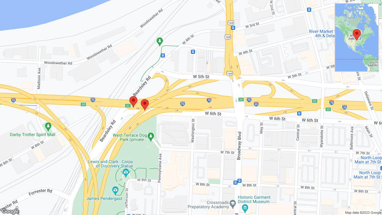 A detailed map that shows the affected road due to 'Kansas City: US-169 North temporarily closed' on October 14th at 3:39 p.m.