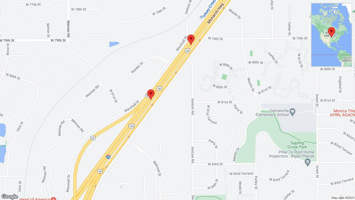 A detailed map that shows the affected road due to 'Broken down vehicle on eastbound I-35 in Lenexa' on October 12th at 12:51 p.m.
