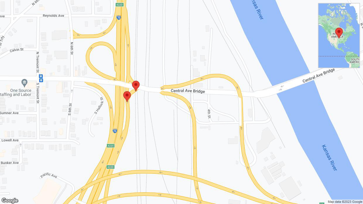 A detailed map that shows the affected road due to 'Broken down vehicle on South Hallock Street in Kansas City' on October 12th at 4:15 p.m.