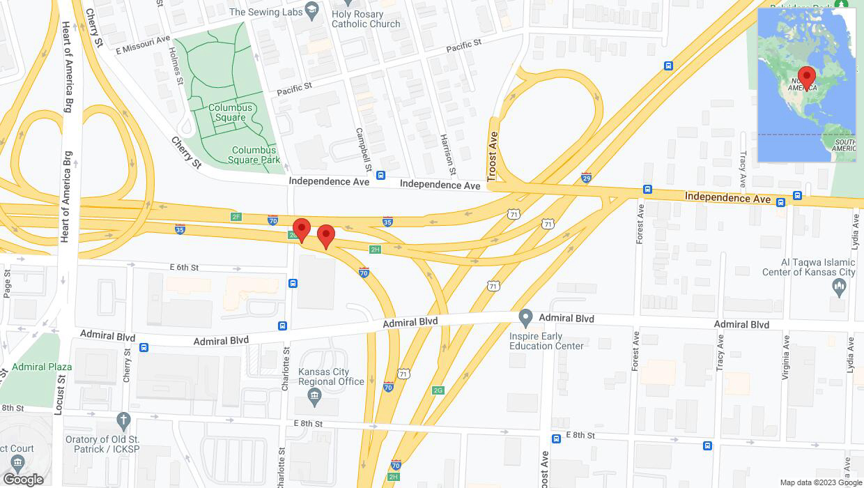 A detailed map that shows the affected road due to 'Broken down vehicle on eastbound I-70 in Kansas City' on October 12th at 7:45 p.m.