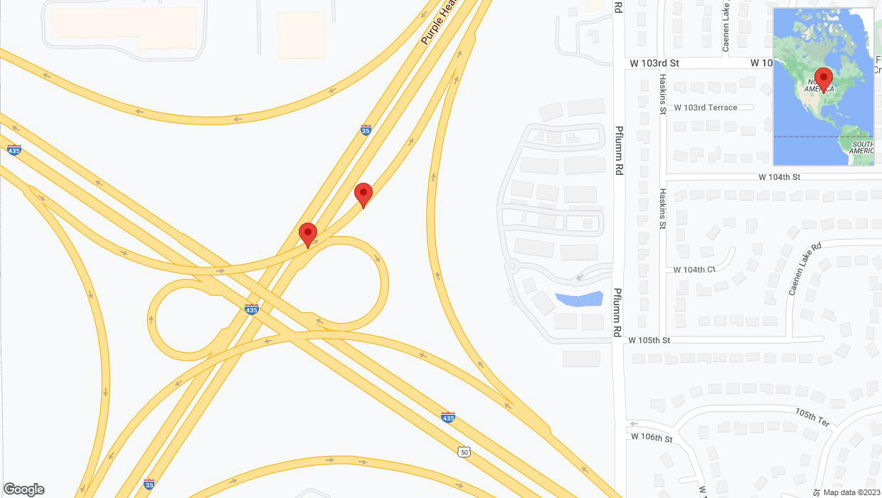A detailed map that shows the affected road due to 'Broken down vehicle on the Monarch Highway in Lenexa' on October 12th at 8:27 p.m.