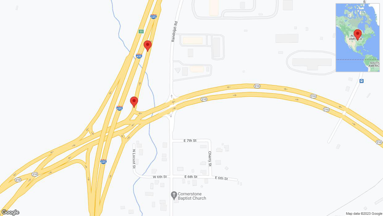 A detailed map that shows the affected road due to 'Broken down vehicle on Missouri 210 in Kansas City' on October 12th at 9:45 p.m.