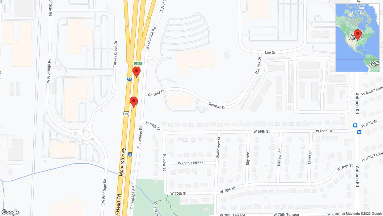 A detailed map that shows the affected road due to 'Broken down vehicle on eastbound I-35 in Overland Park' on October 13th at 12:09 p.m.