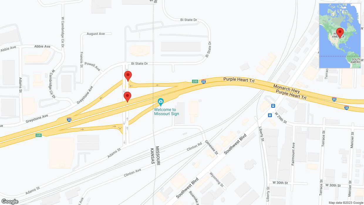 A detailed map that shows the affected road due to 'Broken down vehicle on Cambridge Drive in Kansas City' on October 13th at 4:21 p.m.