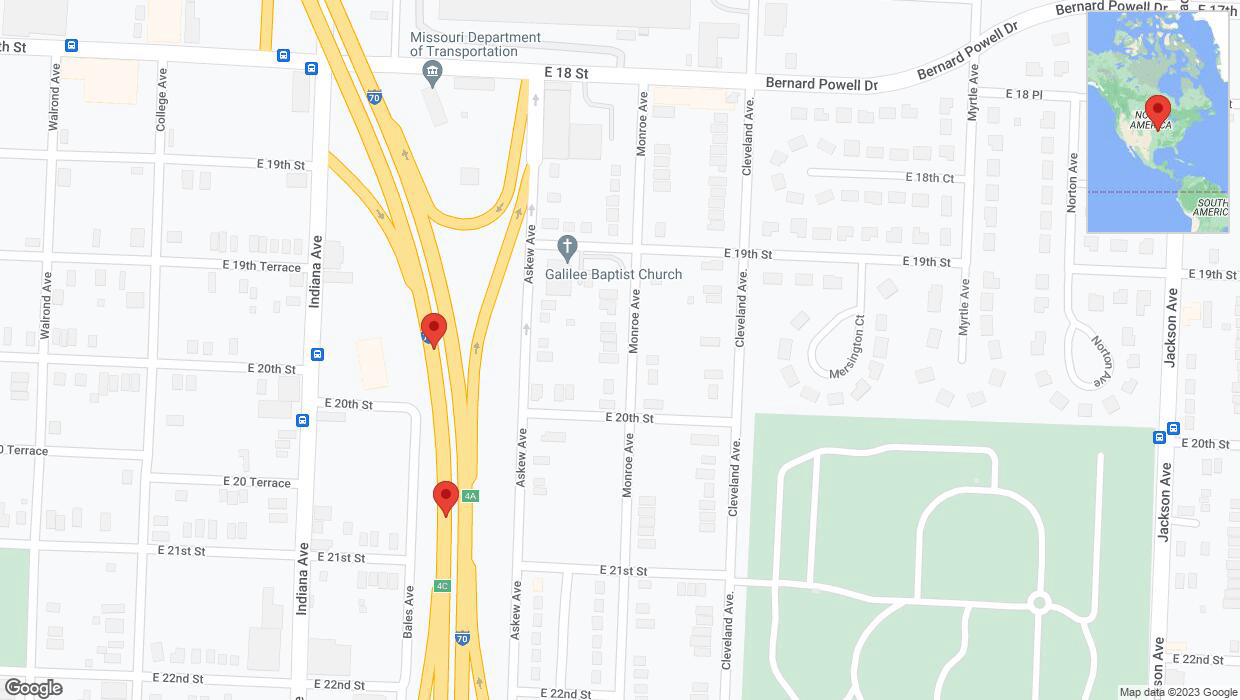 A detailed map that shows the affected road due to 'Broken down vehicle on eastbound I-70 in Kansas City' on October 13th at 5:09 p.m.