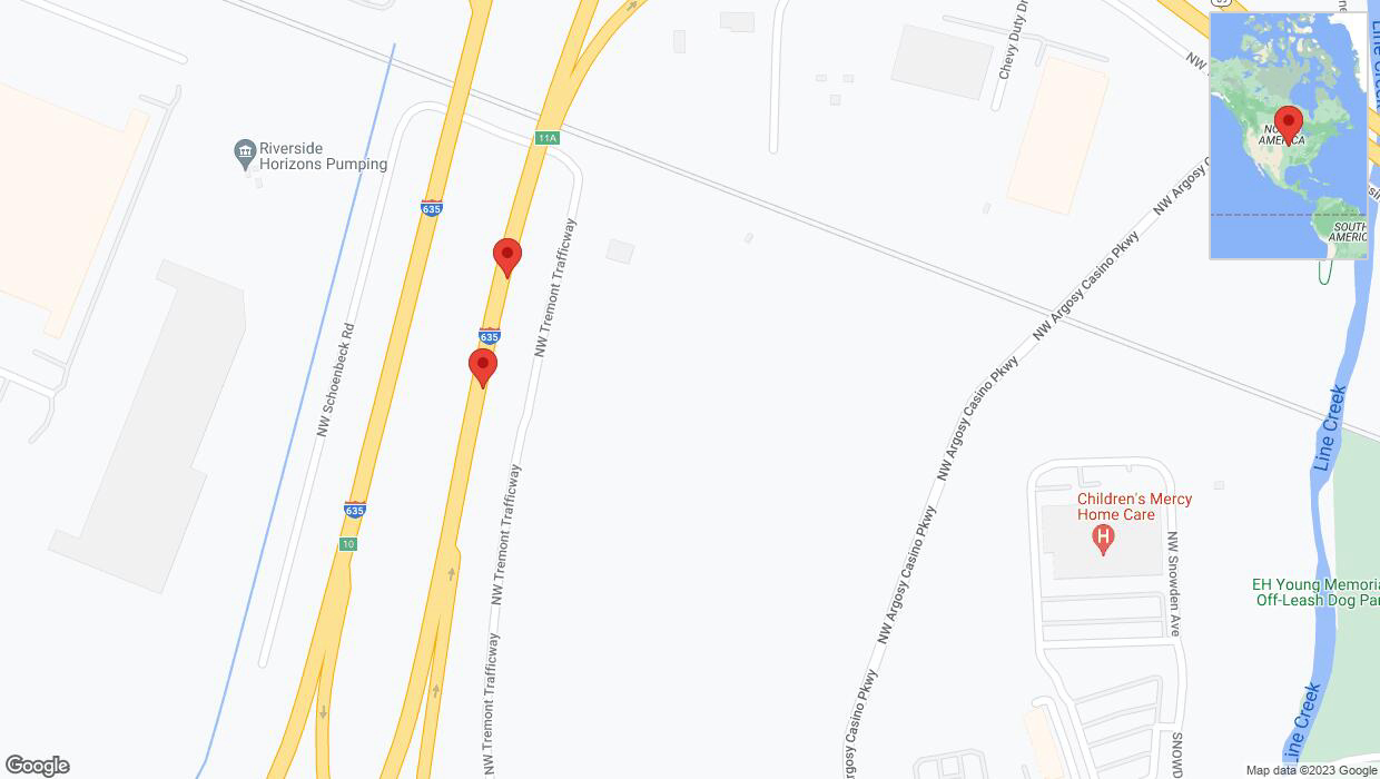 A detailed map that shows the affected road due to 'Broken down vehicle on northbound US-69 in Riverside' on October 13th at 8:15 p.m.