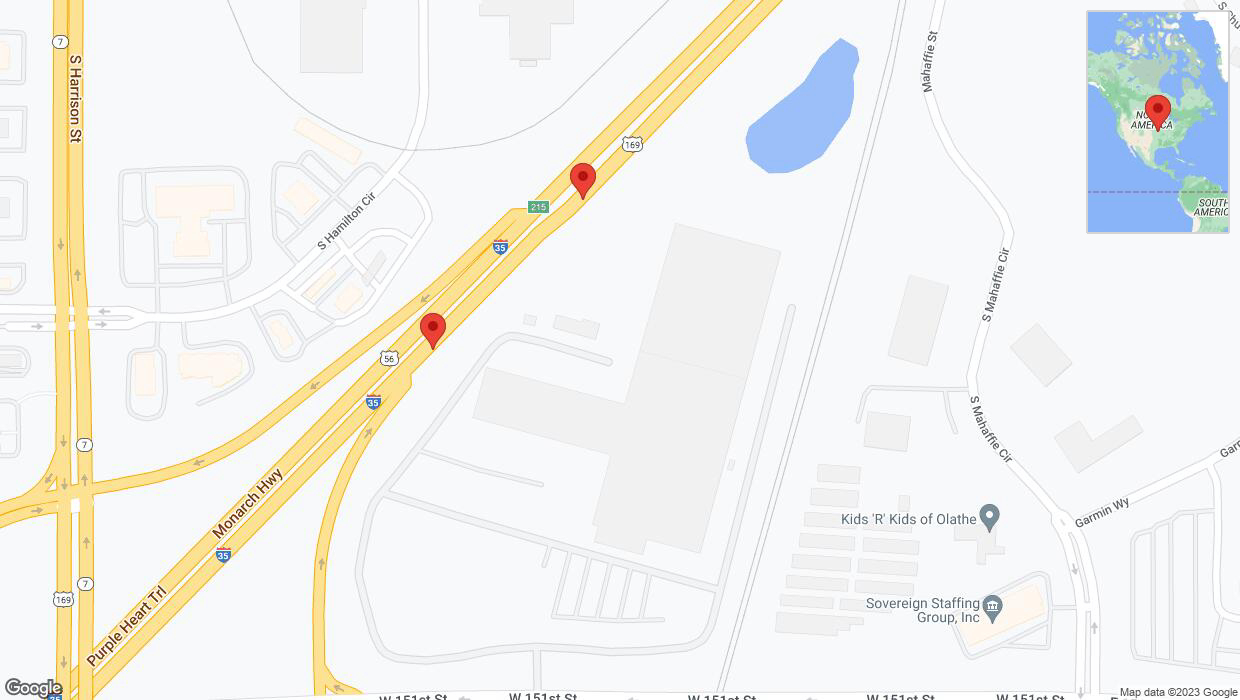 A detailed map that shows the affected road due to 'Broken down vehicle on eastbound I-35 in Olathe' on October 13th at 8:09 p.m.