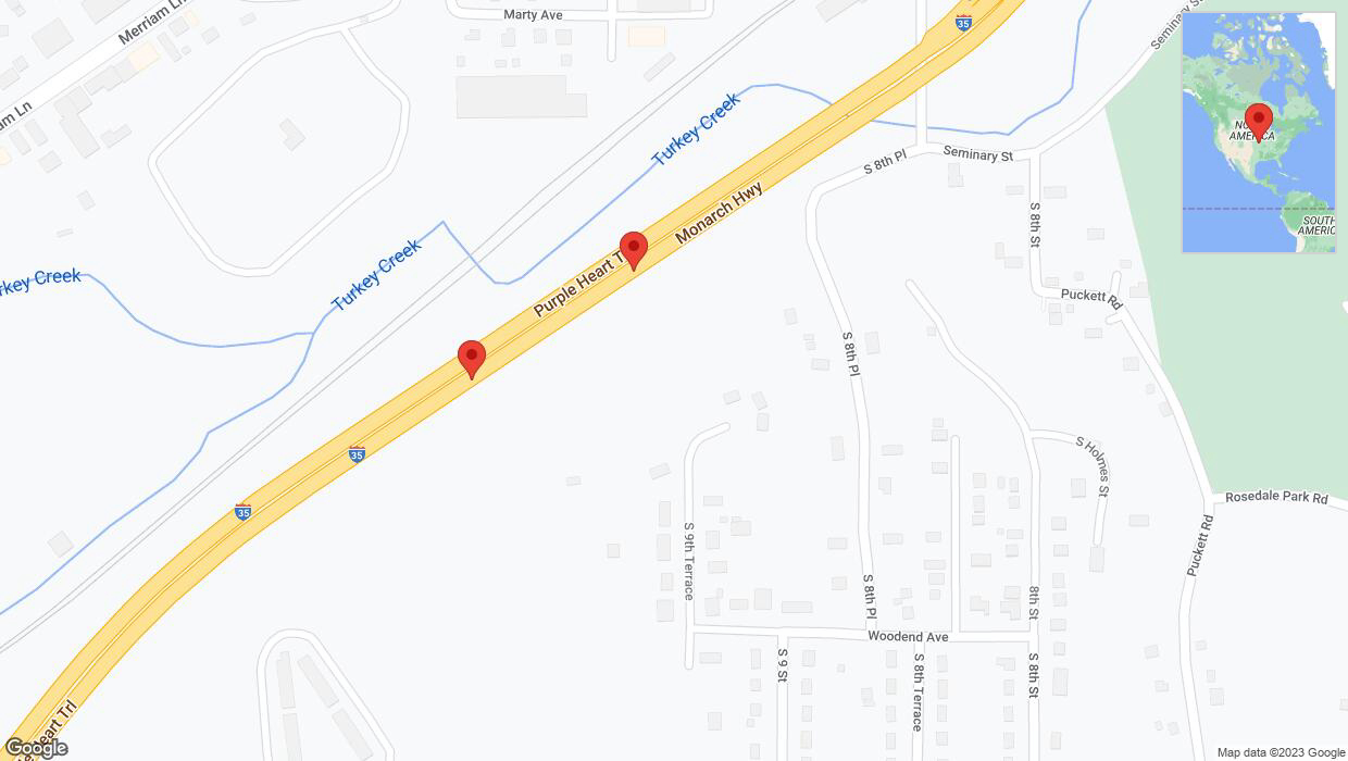 A detailed map that shows the affected road due to 'Warning: Crash on northbound I-35 in Kansas City' on October 14th at 12:15 p.m.
