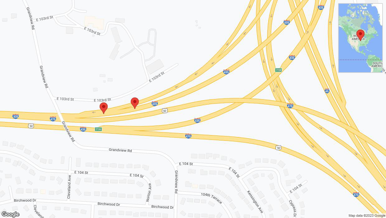 A detailed map that shows the affected road due to 'Broken down vehicle on southbound I-435 in Kansas City' on October 14th at 1:09 p.m.