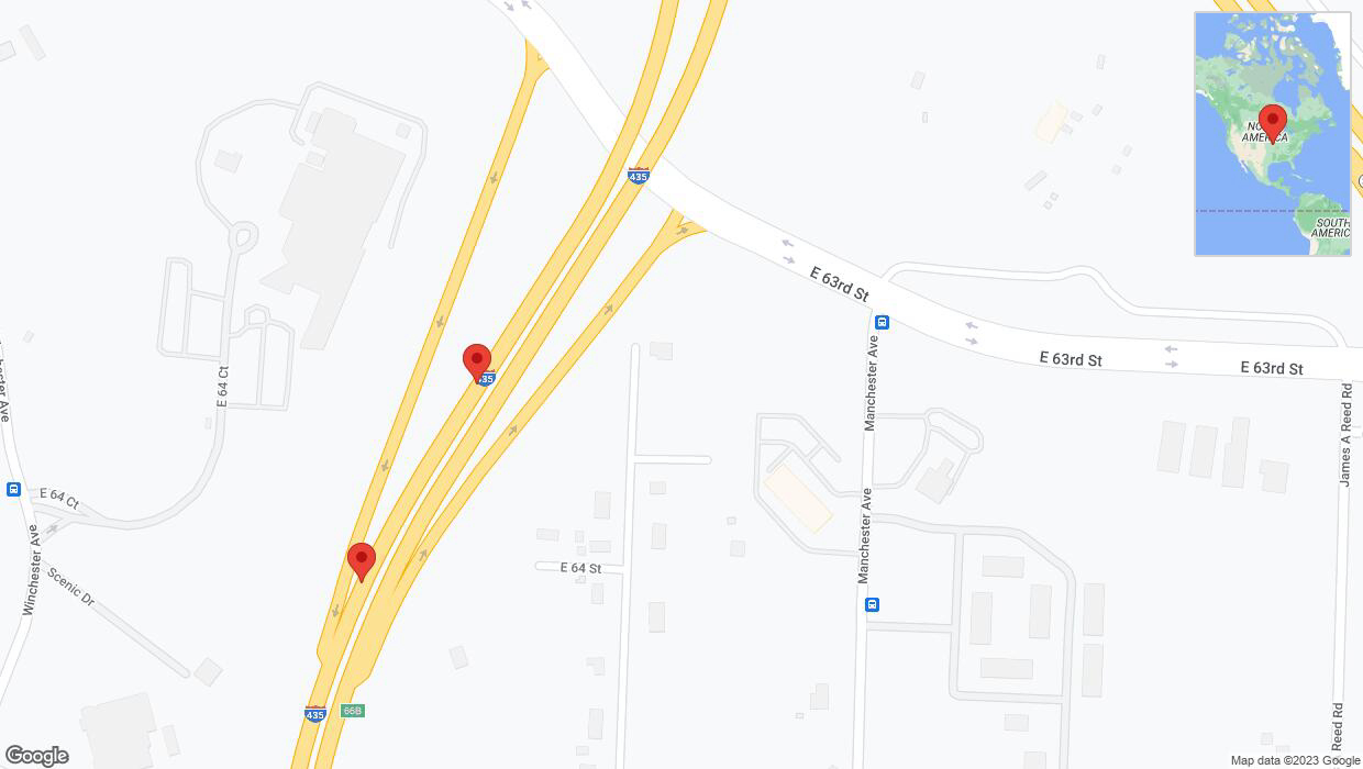 A detailed map that shows the affected road due to 'Broken down vehicle on southbound I-435 in Kansas City' on October 14th at 2:57 p.m.