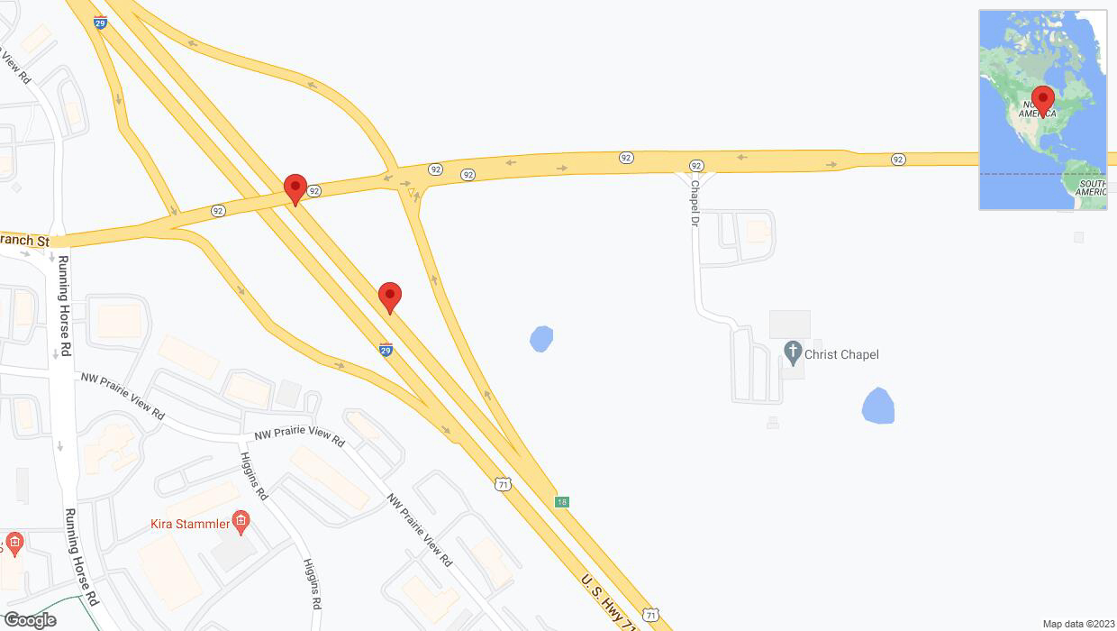 A detailed map that shows the affected road due to 'Broken down vehicle on northbound I-29 in Platte City' on October 14th at 4:39 p.m.