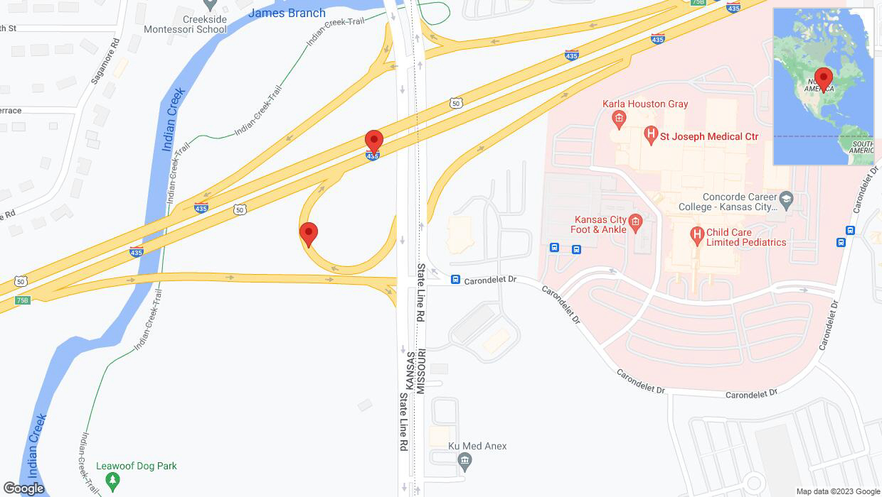 A detailed map that shows the affected road due to 'Broken down vehicle on U.S. 50 in Leawood' on October 14th at 6:16 p.m.