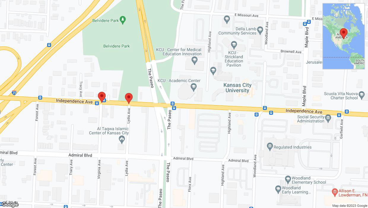 A detailed map that shows the affected road due to 'Kansas City: Independence Avenue/US-24 closed' on October 14th at 6:04 p.m.