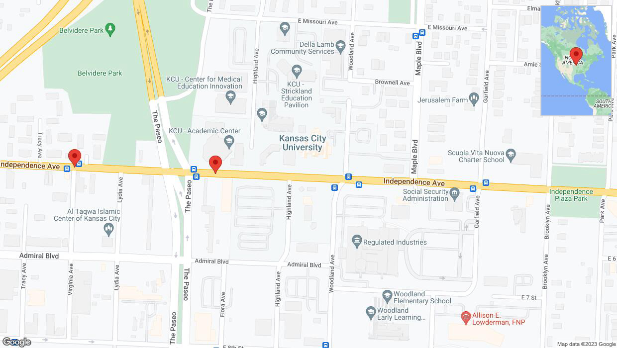 A detailed map that shows the affected road due to 'Independence Avenue/US-24 temporarily closed in Kansas City' on October 14th at 7:10 p.m.