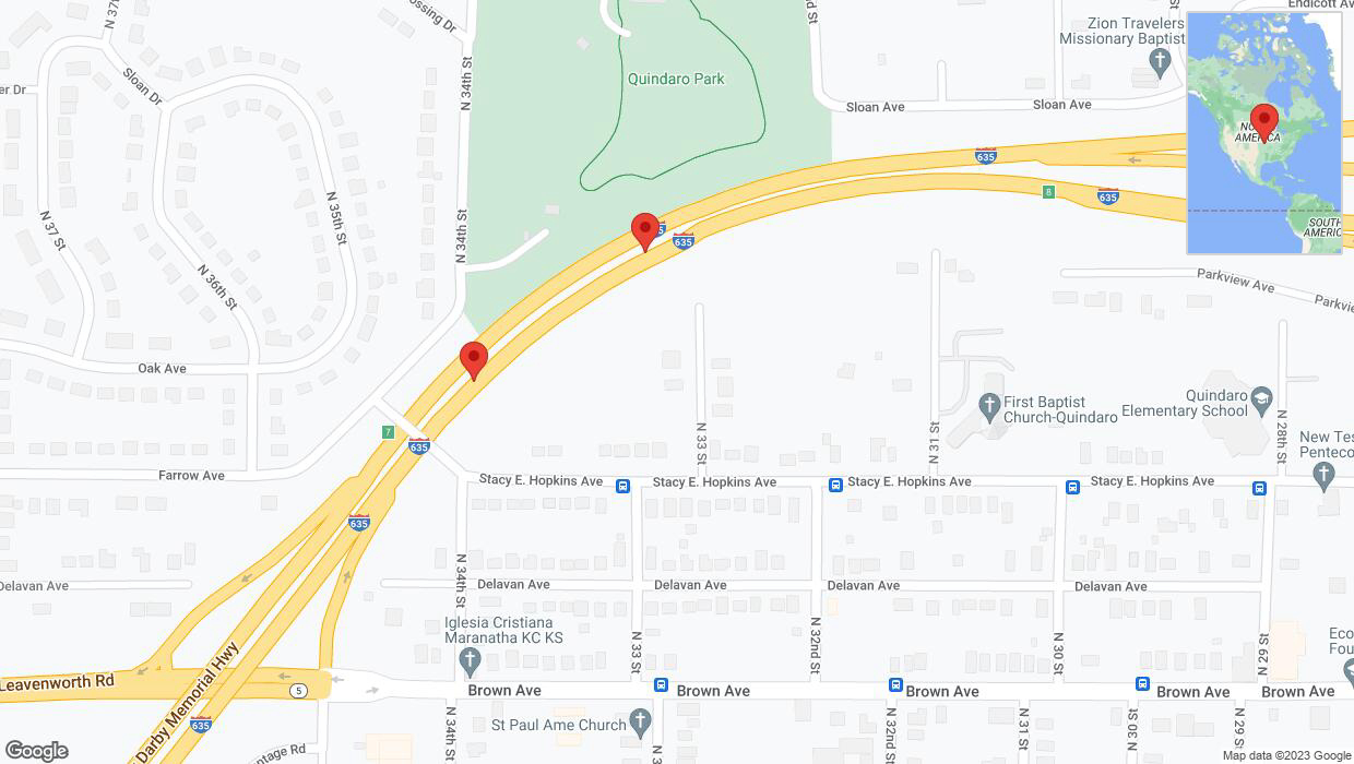 A detailed map that shows the affected road due to 'Broken down vehicle on northbound I-635 in Kansas City' on October 14th at 11:28 p.m.