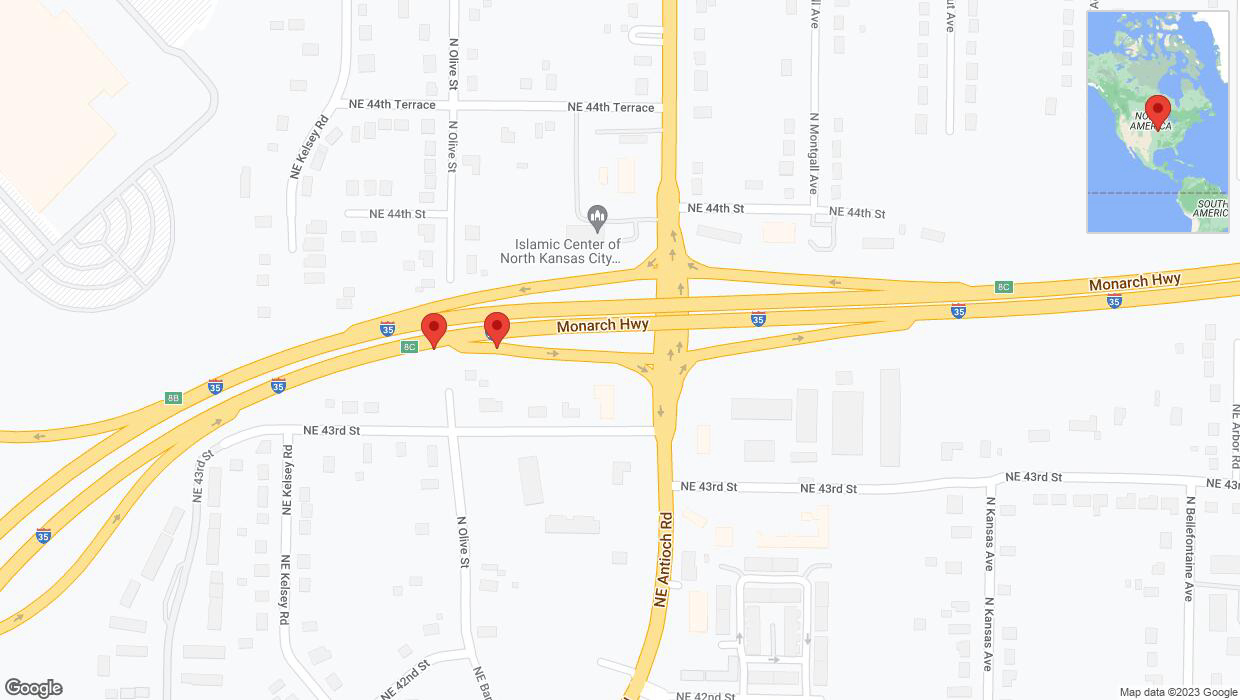 A detailed map that shows the affected road due to 'Broken down vehicle on North Olive Street in Kansas City' on October 14th at 11:46 p.m.