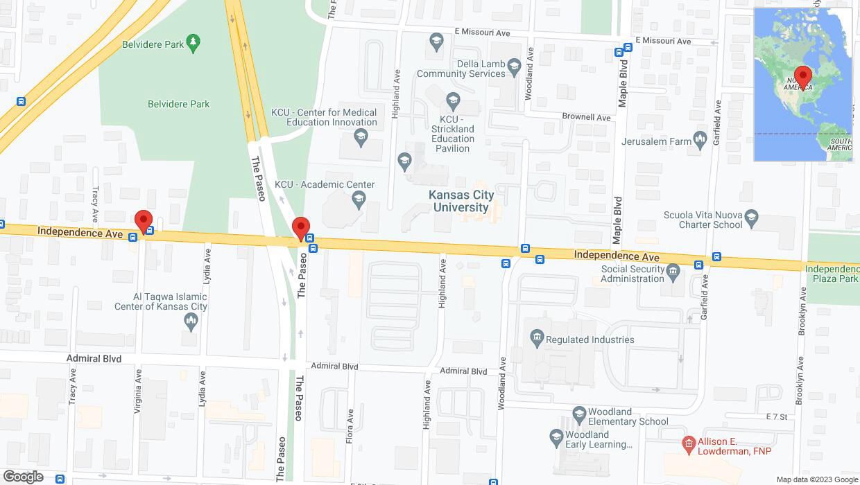 A detailed map that shows the affected road due to 'Independence Avenue/US-24 temporarily closed in Kansas City' on October 15th at 11:34 p.m.