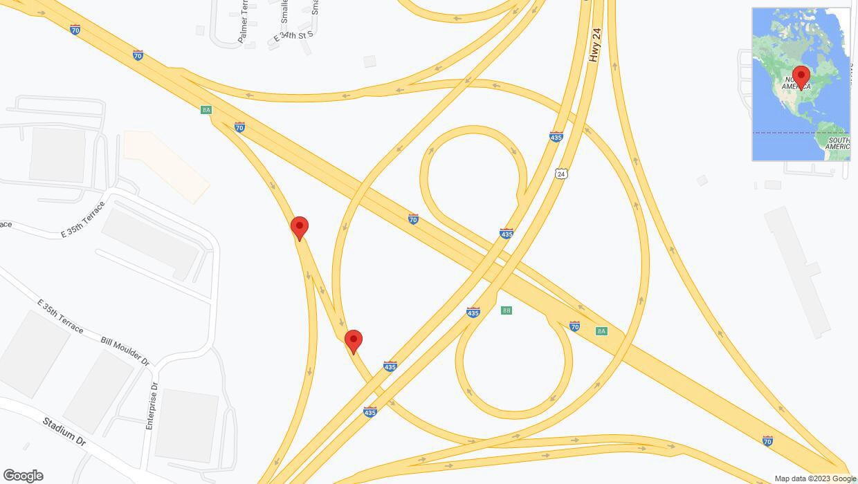 A detailed map that shows the affected road due to 'Broken down vehicle on Enterprise Drive in Kansas City' on October 15th at 2:52 p.m.