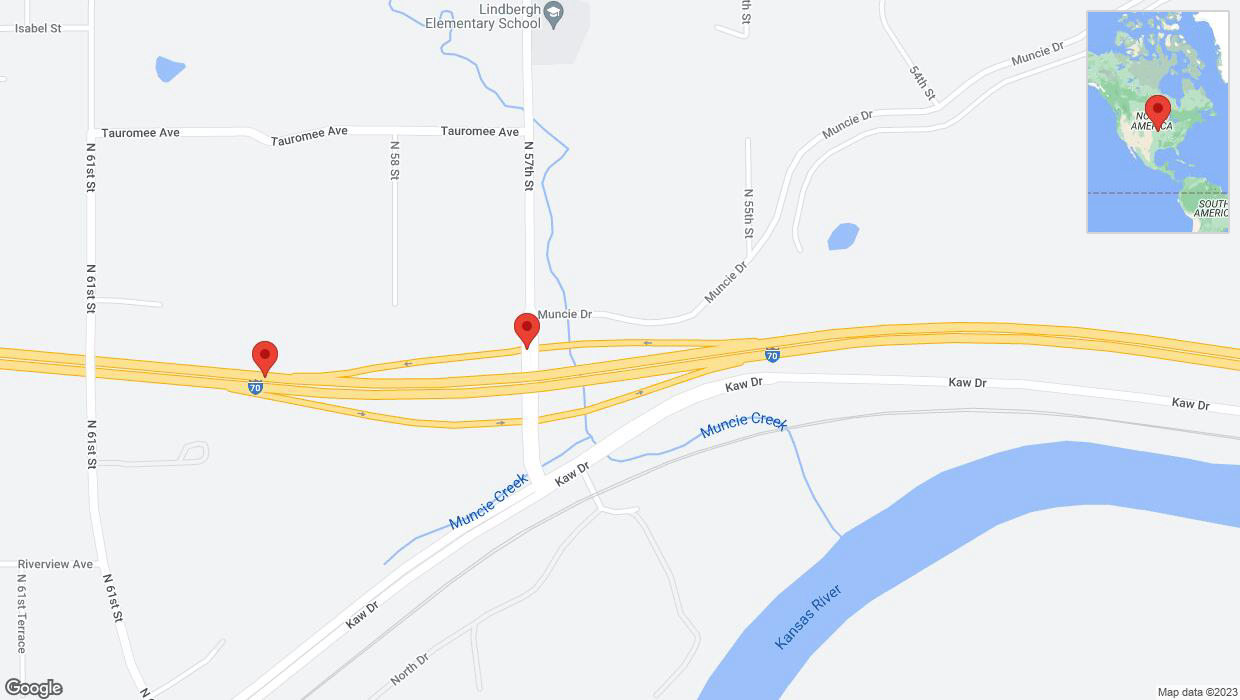 A detailed map that shows the affected road due to 'Broken down vehicle on North 57 Street in Kansas City' on October 15th at 3:46 p.m.