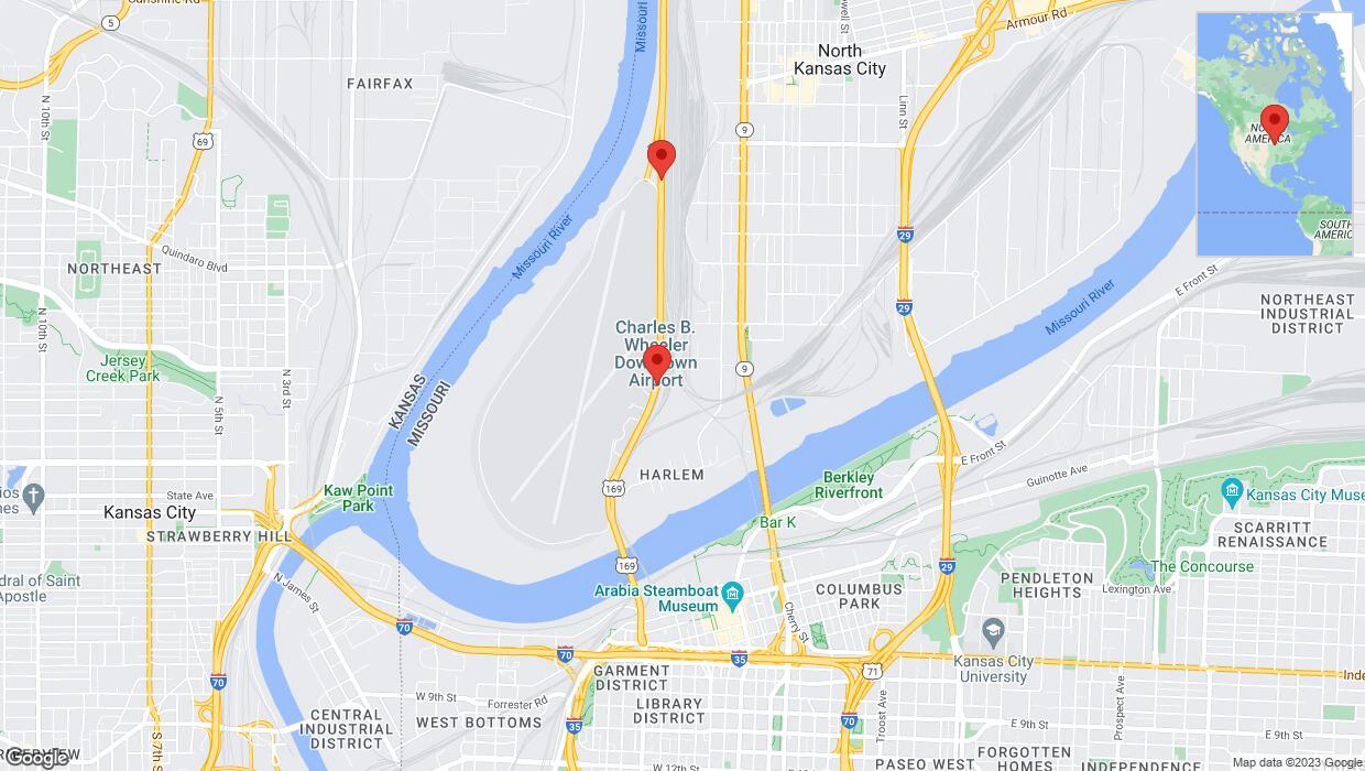 A detailed map that shows the affected road due to 'Broken down vehicle on northbound US-169 in Kansas City' on October 15th at 8:34 p.m.