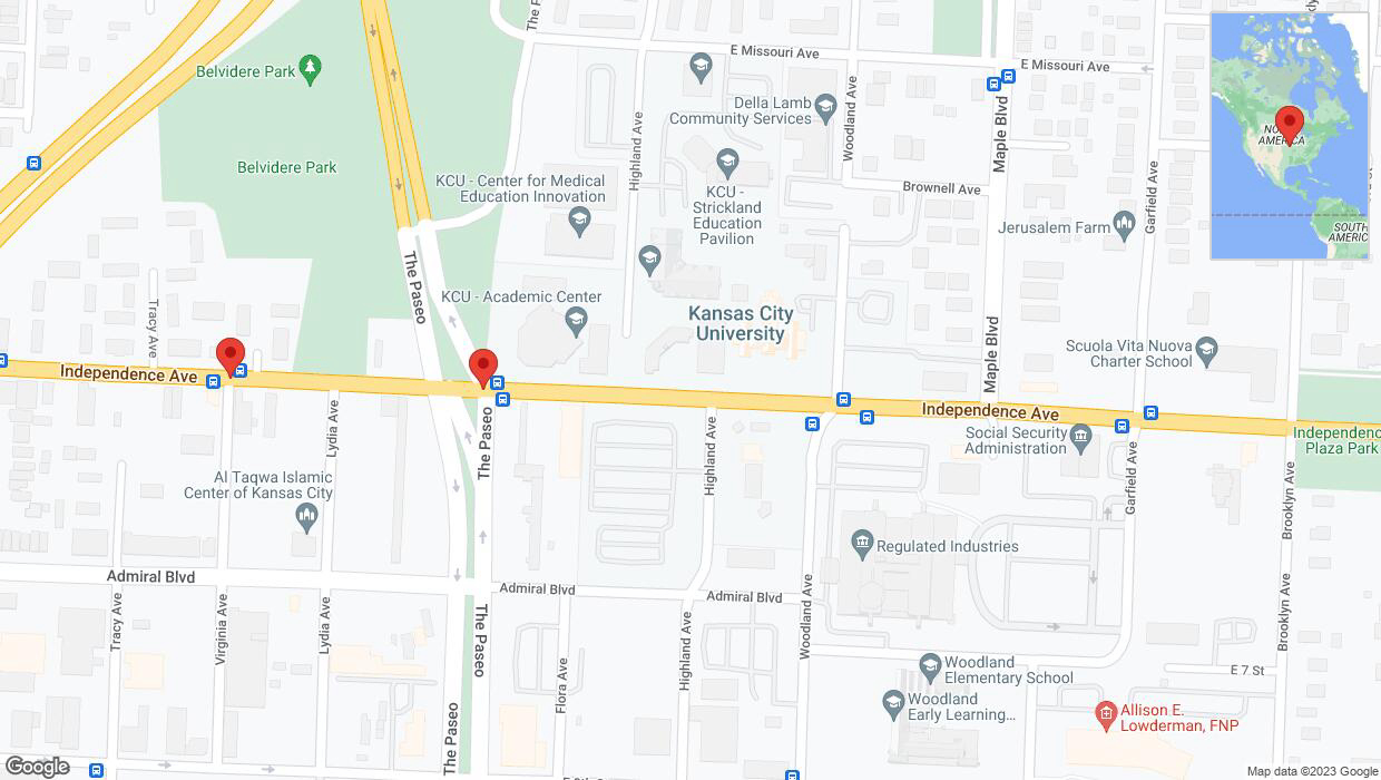A detailed map that shows the affected road due to 'Independence Avenue/US-24 closed in Kansas City' on October 17th at 8:27 p.m.