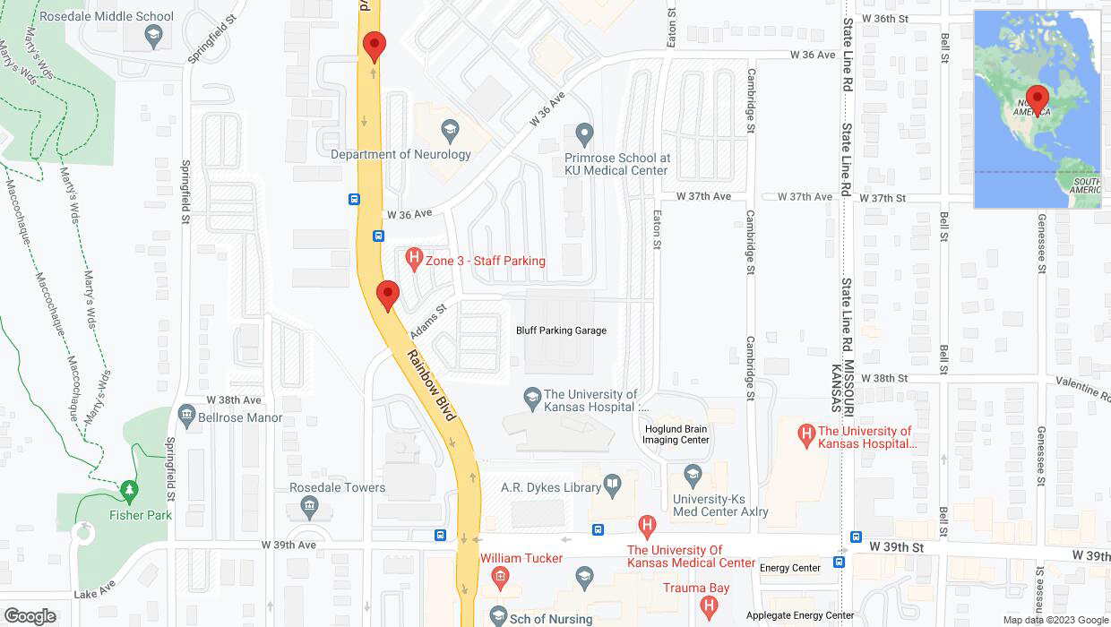 A detailed map that shows the affected road due to 'Lane on Rainbow Boulevard/US-169 closed in Kansas City' on October 20th at 3:22 p.m.