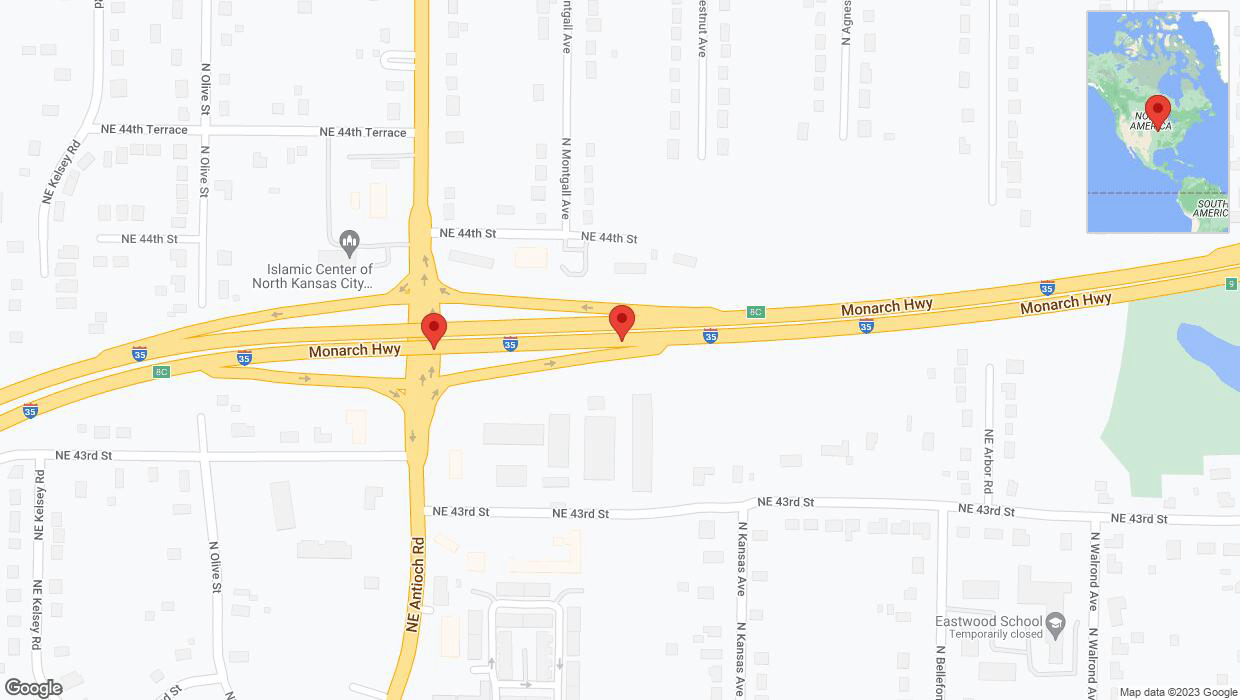 A detailed map that shows the affected road due to 'Crash reported on northbound I-35 in Kansas City' on October 16th at 4:14 p.m.
