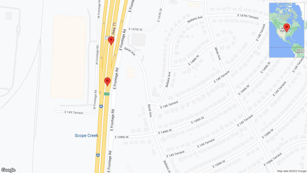 A detailed map that shows the affected road due to 'Broken down vehicle on northbound I-40/US-71 in Grandview' on October 16th at 4:20 p.m.