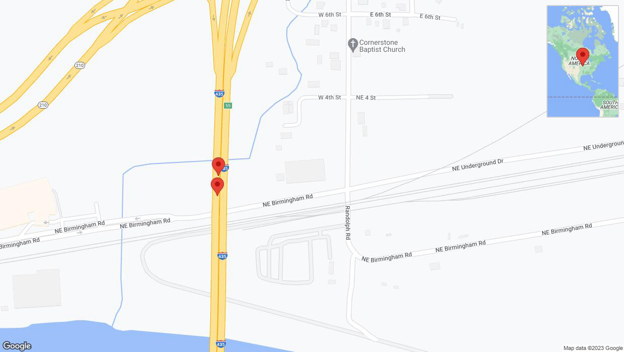 A detailed map that shows the affected road due to 'Broken down vehicle on southbound I-435 in Randolph' on October 16th at 4:32 p.m.