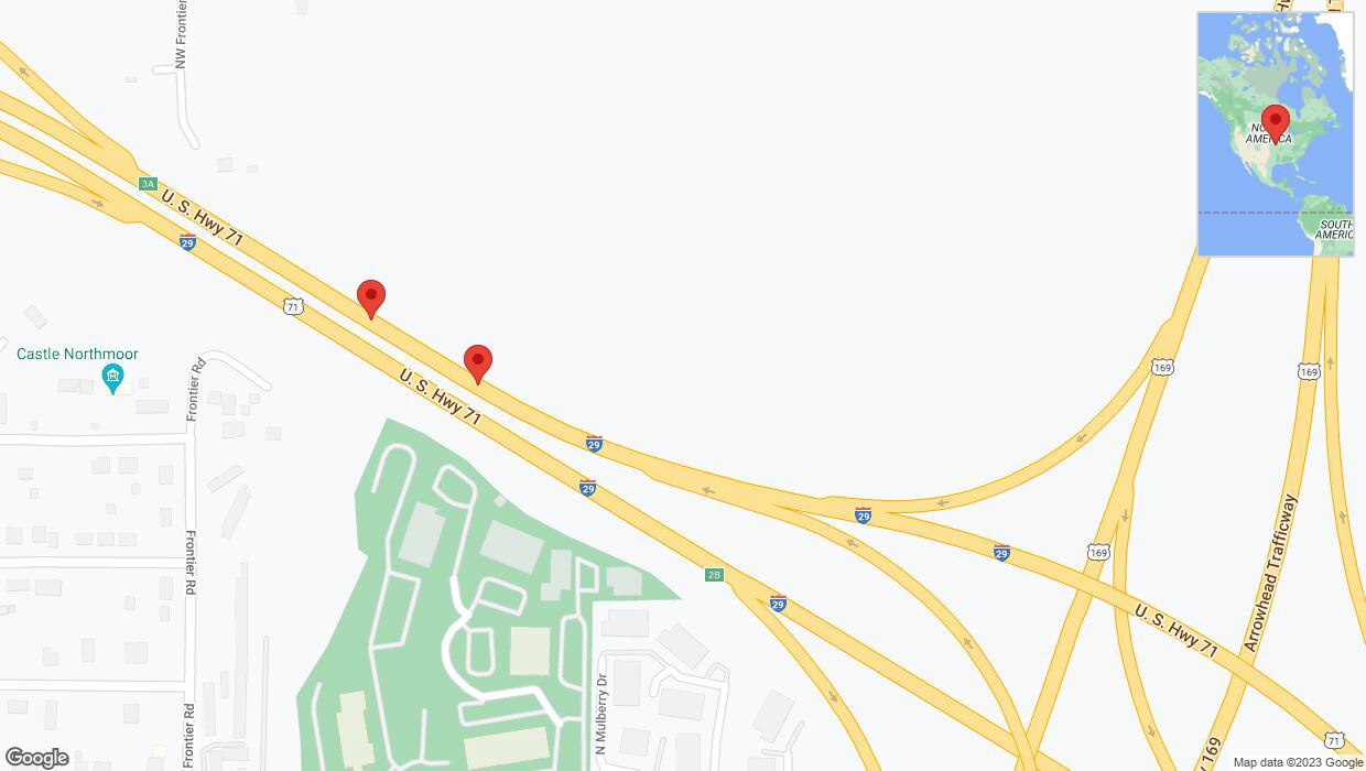 A detailed map that shows the affected road due to 'Broken down vehicle on northbound I-29 in Kansas City' on October 16th at 8:44 p.m.