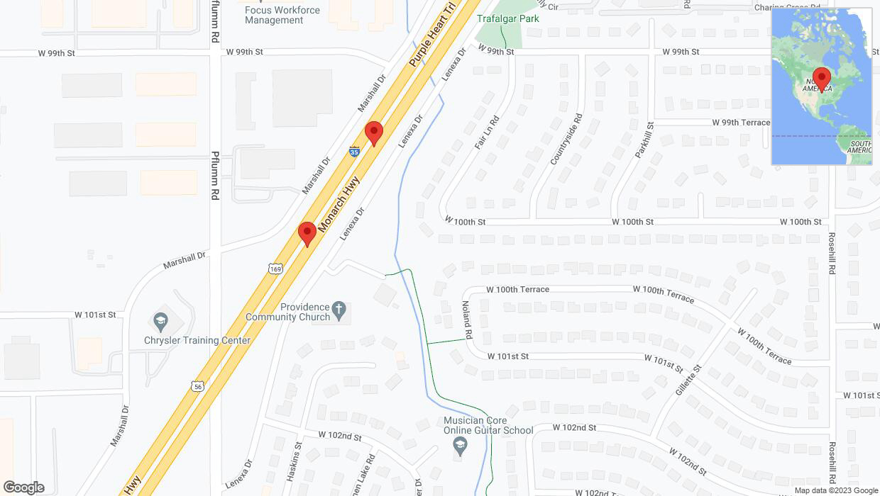A detailed map that shows the affected road due to 'Broken down vehicle on eastbound I-35 in Lenexa' on October 16th at 10:38 p.m.