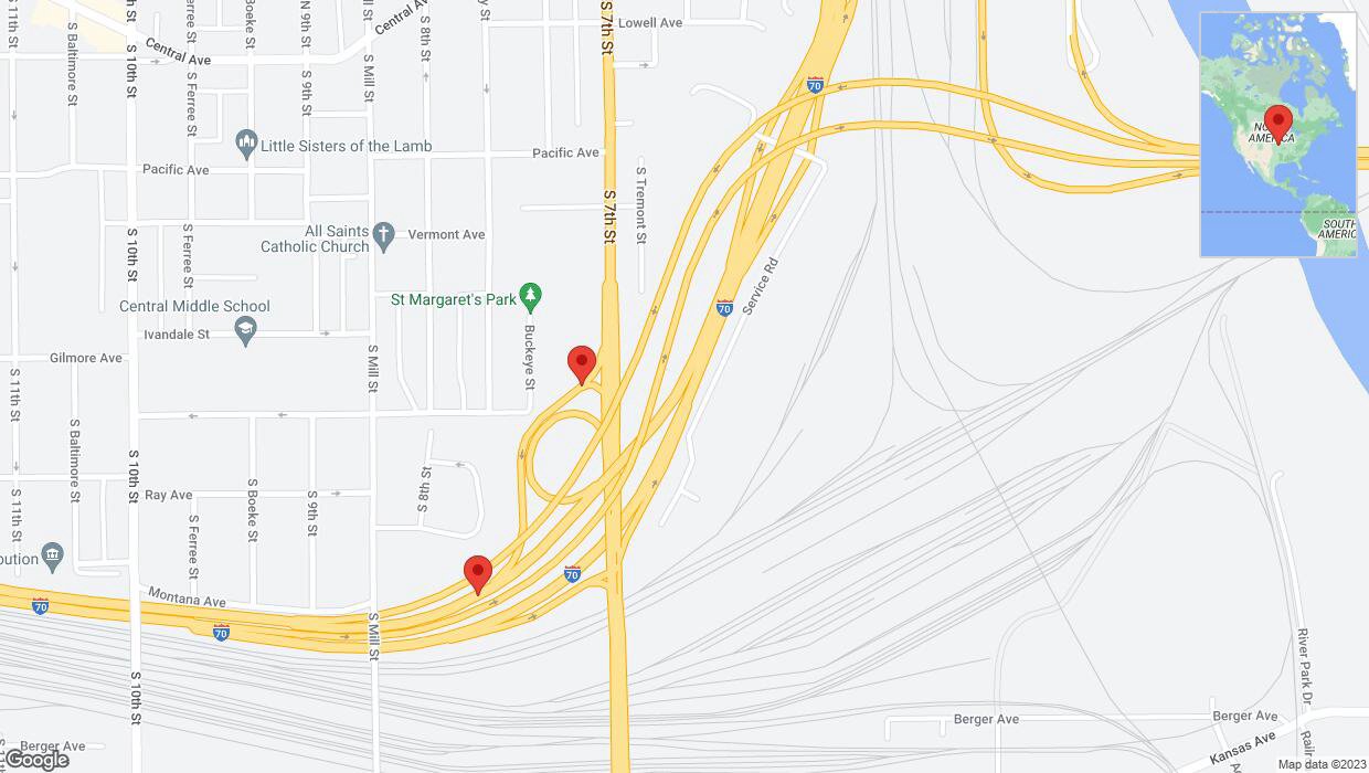 A detailed map that shows the affected road due to 'US-69 South temporarily closed in Kansas City' on October 18th at 9:39 p.m.