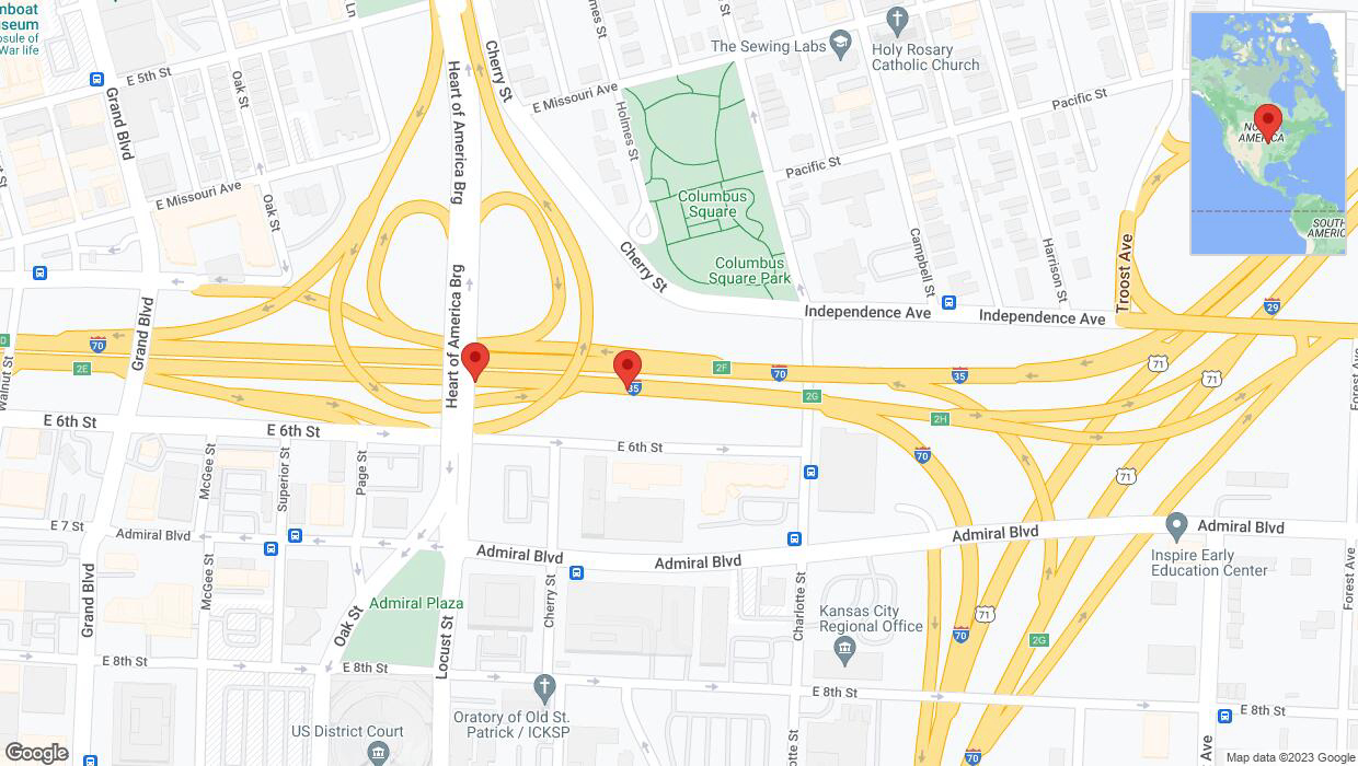 A detailed map that shows the affected road due to 'Broken down vehicle on eastbound I-70/I-35 in Kansas City' on October 17th at 5:02 p.m.