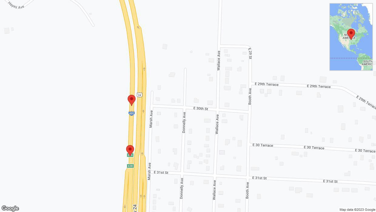 A detailed map that shows the affected road due to 'Broken down vehicle on southbound I-435 in Kansas City' on October 17th at 3:08 p.m.