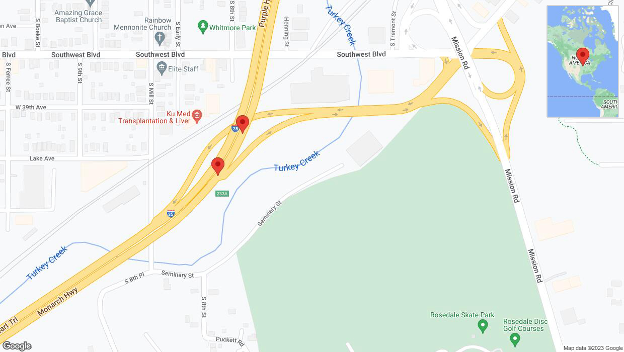 A detailed map that shows the affected road due to 'Broken down vehicle on northbound I-35 in Kansas City' on October 17th at 3:14 p.m.