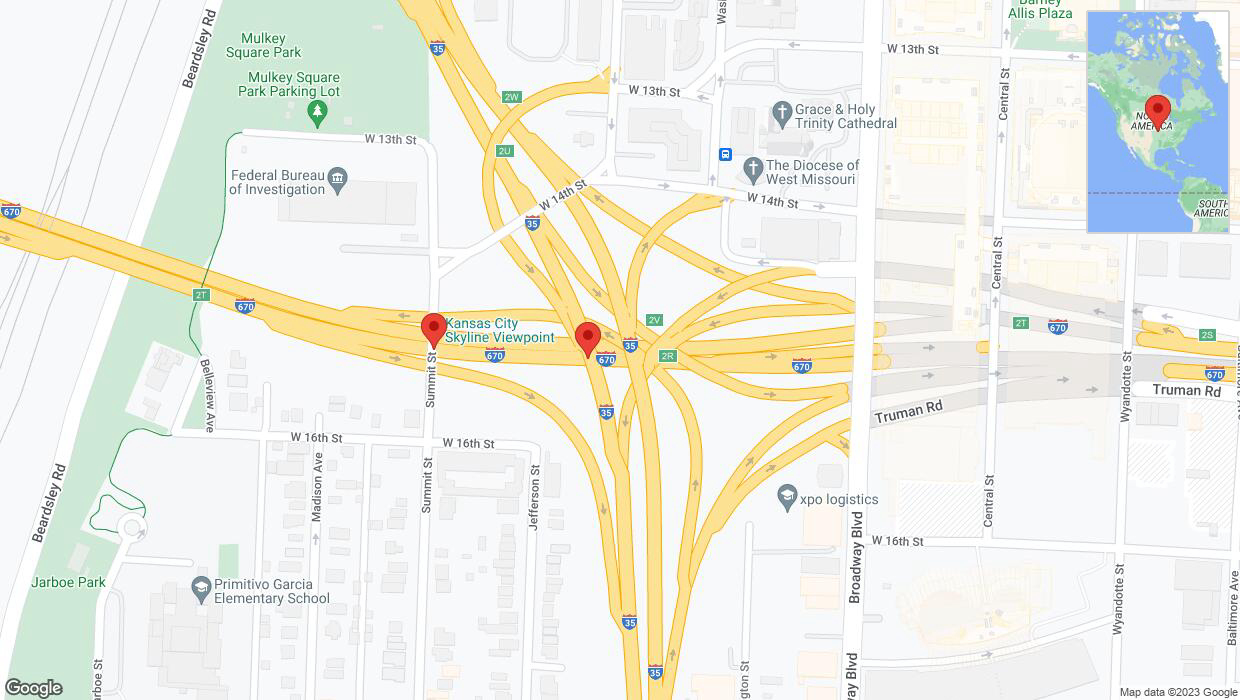 A detailed map that shows the affected road due to 'Broken down vehicle on eastbound I-670 in Kansas City' on October 17th at 2:20 p.m.
